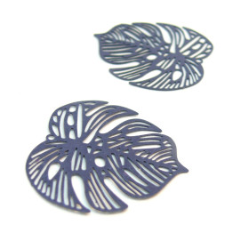 AE115106  PAX de 2 Estampes connecteur filigrane Feuille Montsera 32mm Rouge