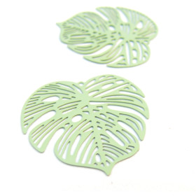 AE115106  PAX de 2 Estampes connecteur filigrane Feuille Montsera 32mm Gris Bleu