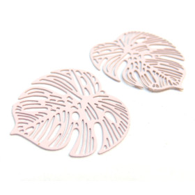 AE115106  PAX de 2 Estampes connecteur filigrane Feuille Montsera 32mm Vert Clair