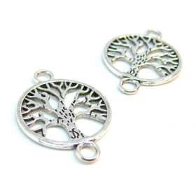 Pendentifs,Charms, Breloques, Connecteurs Arbre 28mm – Métal Argent Antique