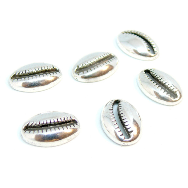 PS110125796 PAX 15 passants Slides Coquillage Grain de café Cauri 19mm métal couleur Argent Platine