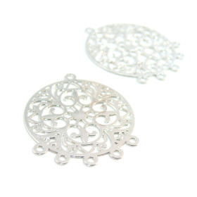 C3498  PAX de 5 Estampes pendentif filigrane Mandala 15mm métal couleur Argent Vif