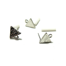 Supports de Boucle d'oreille puce TRIANGLE Martelée avec attache Argent PlatineS1194080