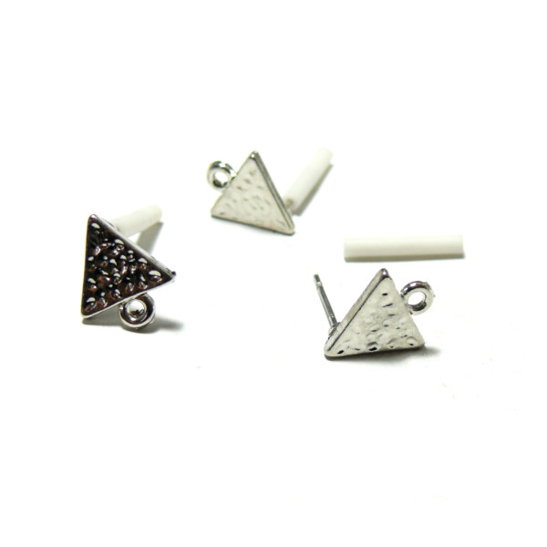 Supports de Boucle d'oreille puce TRIANGLE Martelée avec attache Argent PlatineS1194080