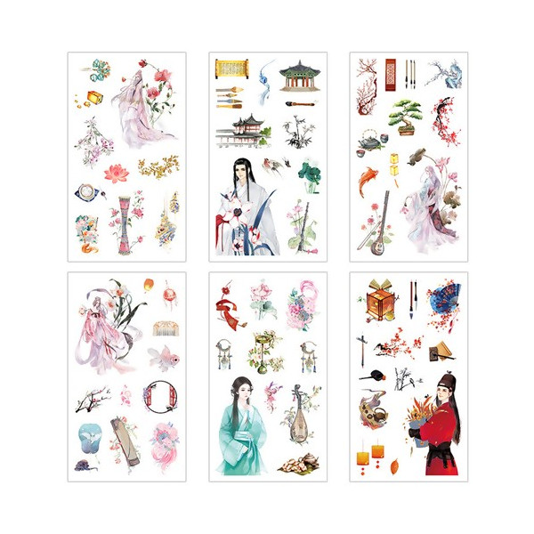 PS11006608 PAX 1 set de 6 planches de stickers Japonisant pour customisation et scrapbooking