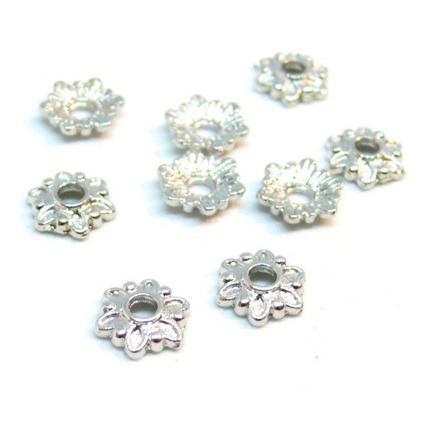 H11022 PAX 100 coupelles calottes caps fleur 7mm métal couleur Argent Antique