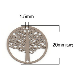 S11216346 PAX de 10 Estampes pendentif connecteur filigrane Arbre 20mm métal couleur Taupe