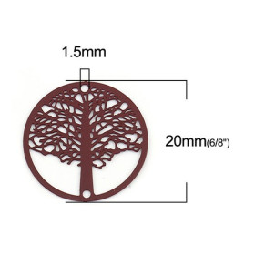 S11216344 PAX de 10 Estampes pendentif connecteur filigrane Arbre 20mm métal couleur Bordeaux