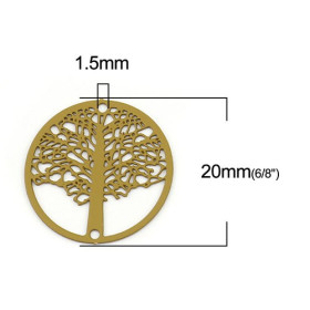 S11216345 PAX de 10 Estampes pendentif connecteur filigrane Arbre 20mm métal couleur Moutarde