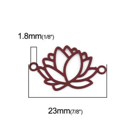 Estampes pendentif connecteur filigrane Fleur de lotus 23mm métal Bordeaux