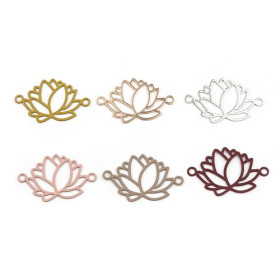 S11216308 PAX de 10 Estampes pendentif connecteur filigrane Fleur de lotus 23mm métal couleur Taupe