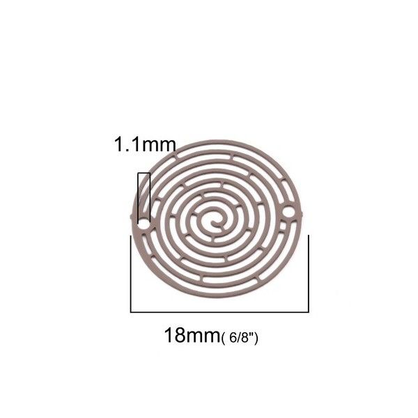 PS110204937 PAX de 10 Estampes pendentif connecteur filigrane Spirale 18mm métal couleur Taupe