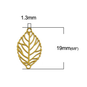 PS110216325 PAX de 20 Estampes pendentif connecteur filigrane feuille 19mm métal couleur Moutarde