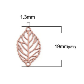 Estampes pendentif connecteur filigrane feuille 19mm métal couleur Vieux Rose
