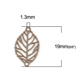 Estampes pendentif connecteur filigrane feuille 19mm métal couleur Taupe