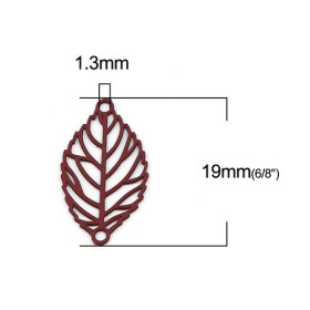 PS110216327 PAX de 20 Estampes pendentif connecteur filigrane feuille 19mm métal couleur Bordeaux
