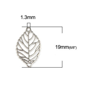 PS110216329 PAX de 20 Estampes pendentif connecteur filigrane feuille 19mm métal couleur Argent Platine