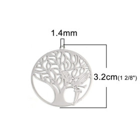 PS110216682 PAX de 5 Estampes pendentif filigrane Motifs Féérique 32mm métal couleur Argent Platine