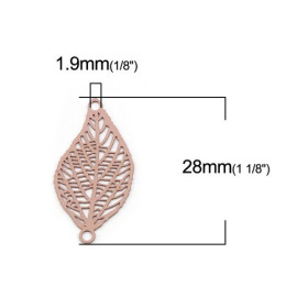 Estampes pendentif connecteur filigrane feuille 28mm métal couleur Vieux rose