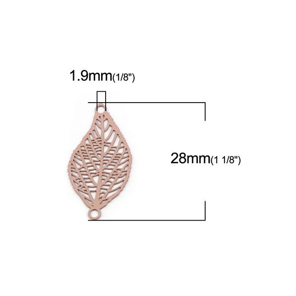 Estampes pendentif connecteur filigrane feuille 28mm métal couleur Vieux rose