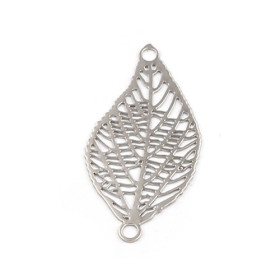 Estampes pendentif connecteur filigrane feuille 28mm métal couleur Vieux rose
