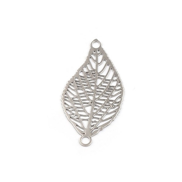 Estampes pendentif connecteur filigrane feuille 28mm métal couleur Vieux rose