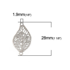 S110216317 PAX de 10 Estampes pendentif connecteur filigrane feuille 28mm métal couleur Argent Platine