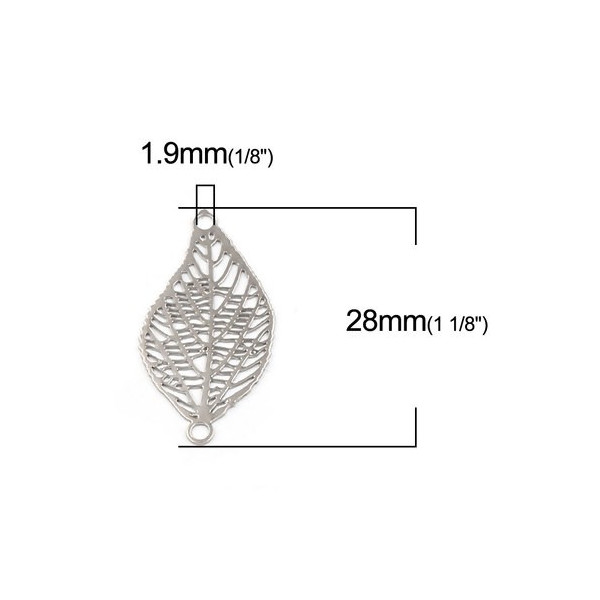 Estampes pendentif connecteur filigrane feuille 28mm métal couleur Argent Platine
