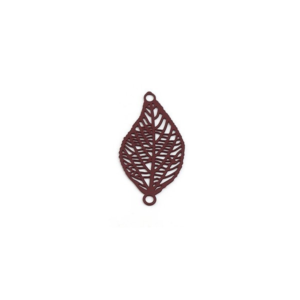 Estampes pendentif connecteur filigrane feuille 28mm métal couleur Vieux rose