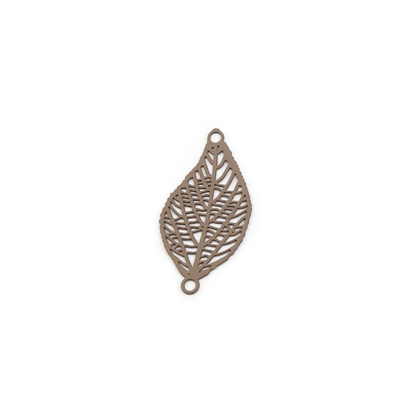 Estampes pendentif connecteur filigrane feuille 28mm métal couleur Bordeaux
