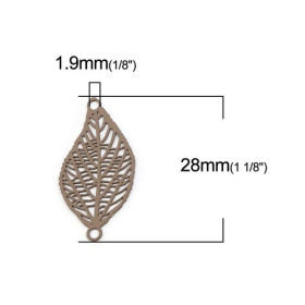 S1102163165 PAX de 10 Estampes pendentif connecteur filigrane feuille 28mm métal couleur Taupe