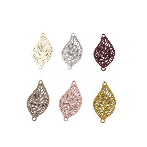 Estampes pendentif connecteur filigrane feuille 28mm métal couleur Taupe