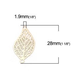 Estampes pendentif connecteur filigrane feuille 28mm métal couleur Doré