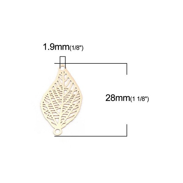 S110216318 PAX de 10 Estampes pendentif connecteur filigrane feuille 28mm métal couleur Doré
