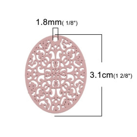 PS110216725 PAX de 5 Estampes pendentif Ovale ajouré  31mm métal couleur Vieux Rose