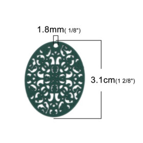 PS110216722 PAX de 5 Estampes pendentif Ovale ajouré  31mm métal couleur Vert foncé