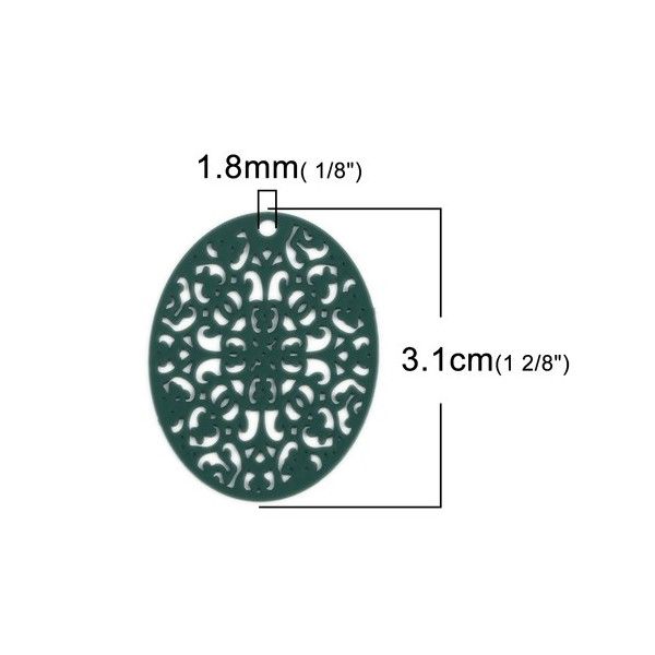 PS110216722 PAX de 5 Estampes pendentif Ovale ajouré  31mm métal couleur Vert foncé