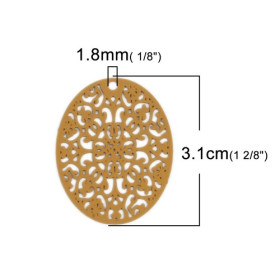 PS110216724 PAX de 5 Estampes pendentif Ovale ajouré  31mm métal couleur Jaune Moutarde