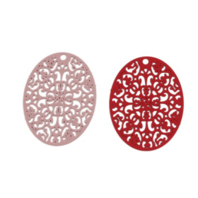 PS110216726 PAX de 5 Estampes pendentif Ovale ajouré  31mm métal couleur Rouge