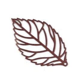 PS110206825 PAX de 10 Estampes pendentif filigrane Feuille ajourée 34mm Marron