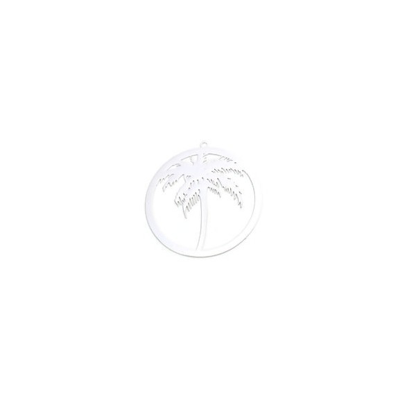 Estampes pendentif filigrane médaillon Palmier 35mm métal couleur Argent Platine