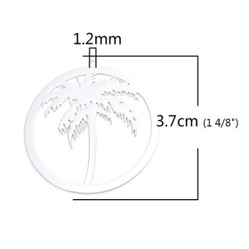 Estampes pendentif filigrane médaillon Palmier 35mm métal couleur Argent Platine