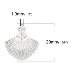 PS110131883 PAX 4 Estampes pendentif filigrane Eventail 29mm métal couleur Argent Platine