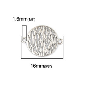 PS110216380 PAX 20 Estampes pendentif connecteur filigrane Medaillon zebré métal couleur Argent Platine