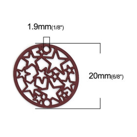 PS110216342 PAX de 10 Estampes connecteur filigrane Medaillon Multi etoiles 20mm métal couleur Bordeaux