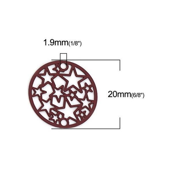 PS110216342 PAX de 10 Estampes connecteur filigrane Medaillon Multi etoiles 20mm métal couleur Bordeaux