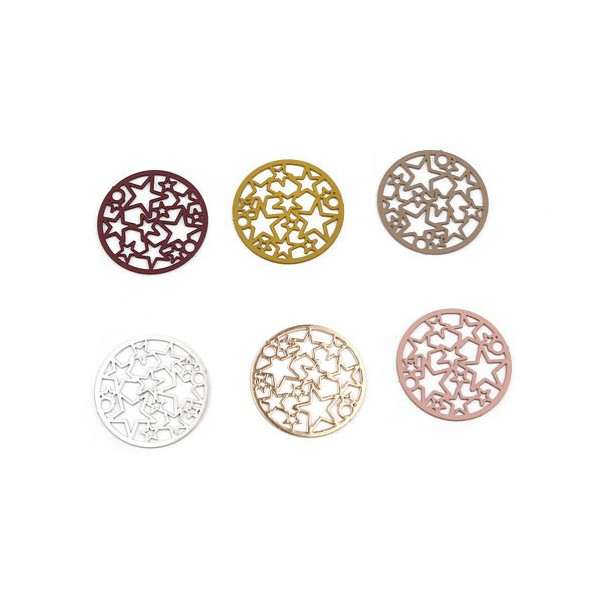 Estampes connecteur filigrane Medaillon Multi etoiles 20mm métal couleur Bordeaux