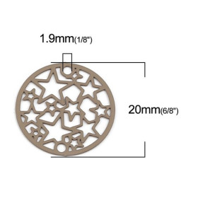 Estampes connecteur filigrane Medaillon Multi etoiles 20mm métal couleur Taupe