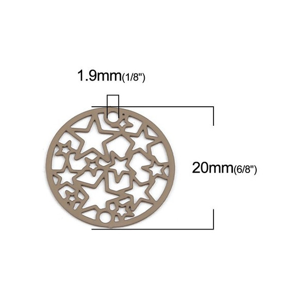 Estampes connecteur filigrane Medaillon Multi etoiles 20mm métal couleur Taupe