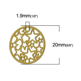 PS110216341 PAX de 10 Estampes connecteur filigrane Medaillon Multi etoiles 20mm métal couleur Moutarde